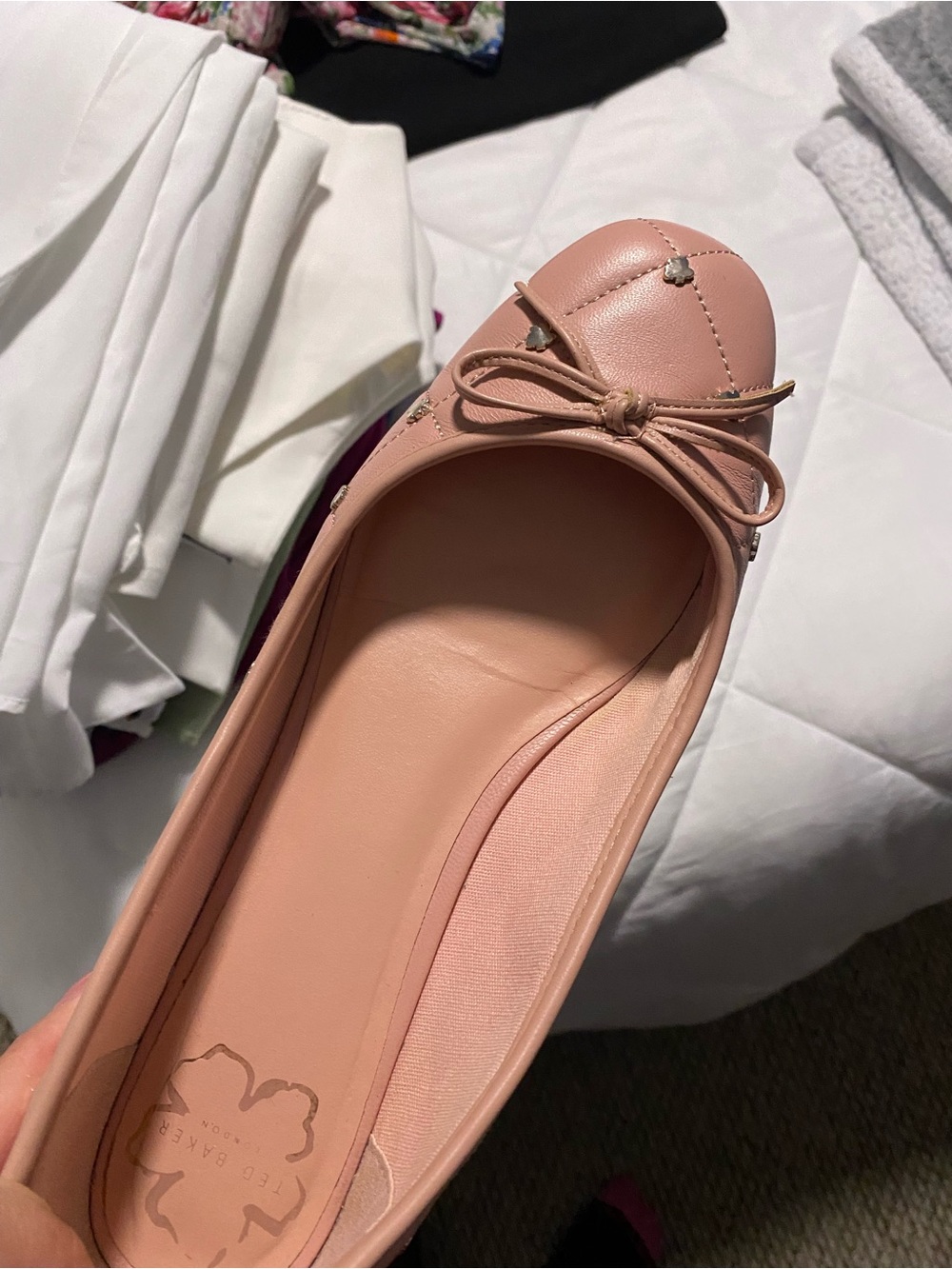 Ted Baker rose Pink Ballet Flat with Bow and Stud Accents cushion size 9